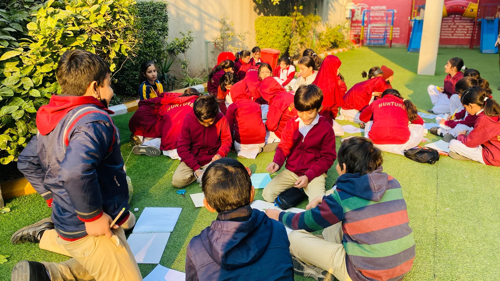 Nurture students learning together outdoors