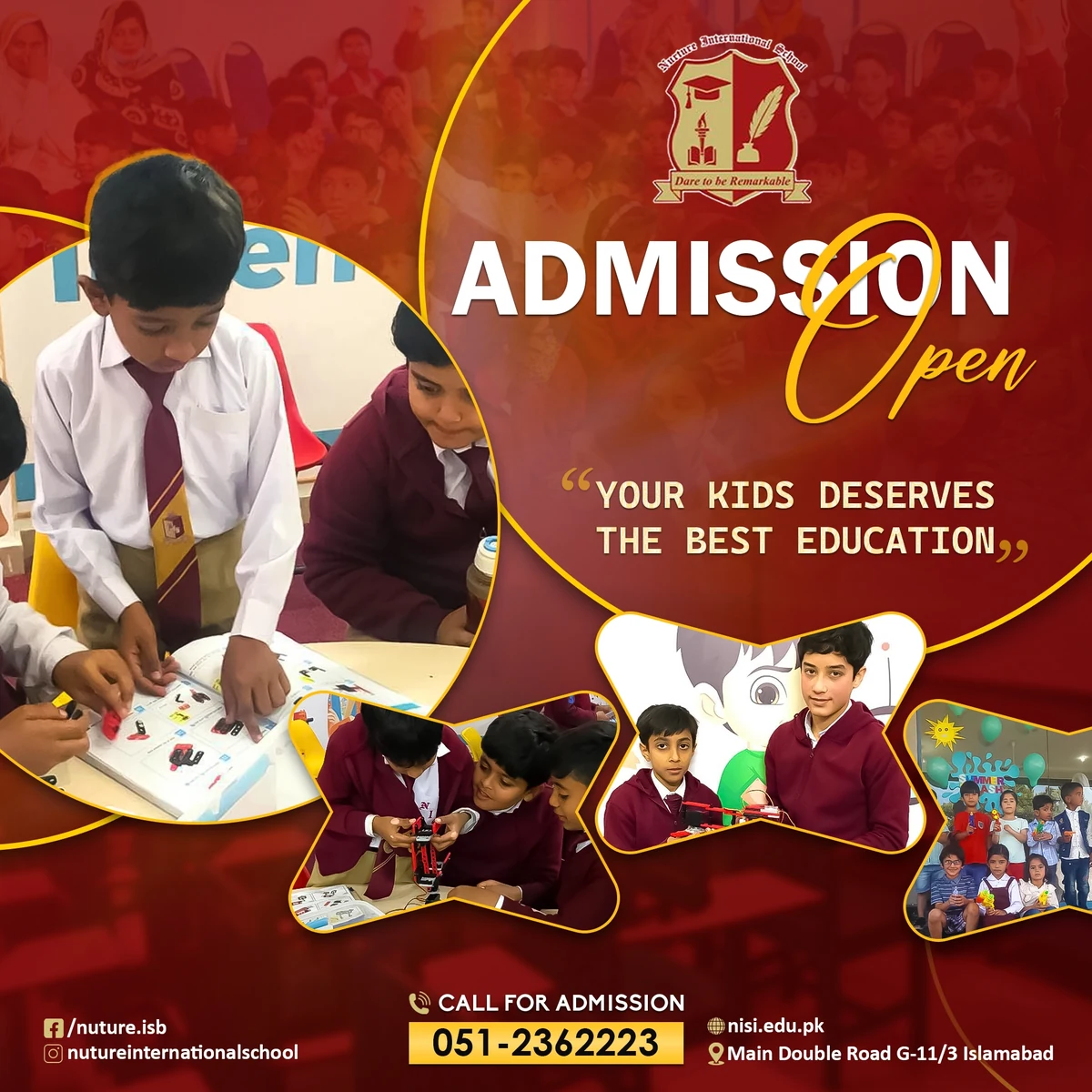Nurture admission open poster with school contact information